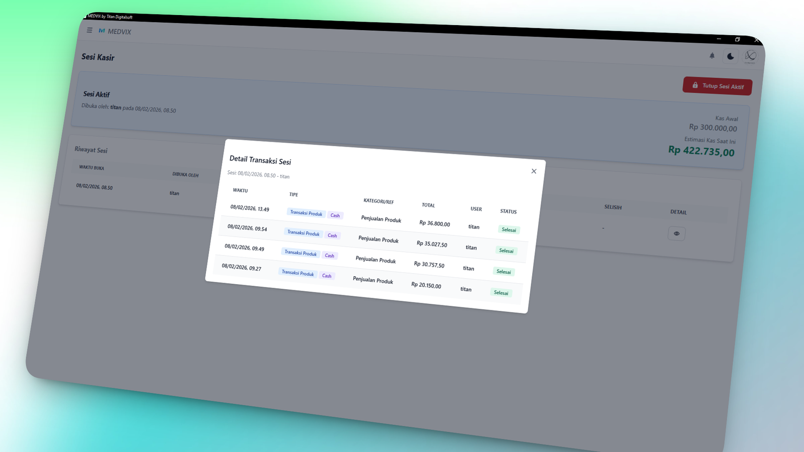 Detail Sesi Kasir Lengkap